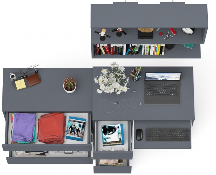 Мори Стол компьютерный МС-6 левый + Комод МК800.1 + Полка 900, цвет графит, ШхГхВ 170,4х50х209,6 см., НЕ универсальная сборка