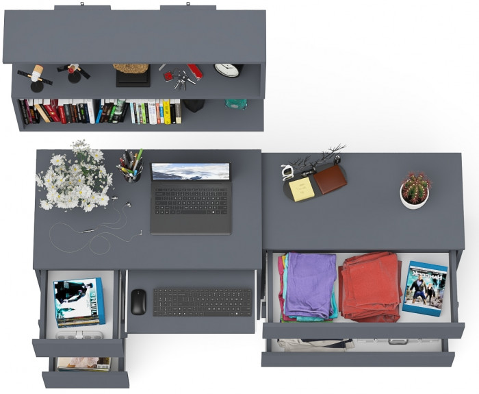 Мори Стол компьютерный МС-6 левый + Комод МК800.1 + Полка 900, цвет графит, ШхГхВ 170,4х50х209,6 см., НЕ универсальная сборка