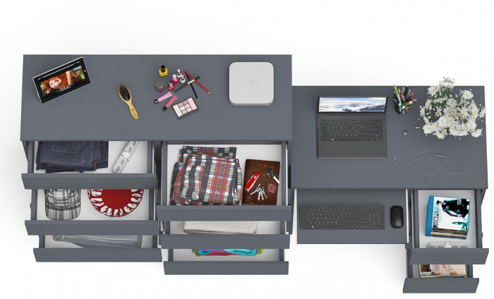 Мори Стол компьютерный МС-6 правый + Комод МК1200.10, цвет графит, ШхГхВ 210,4х50х115 см., выдвижные ящики справа, НЕ универсальная сборка