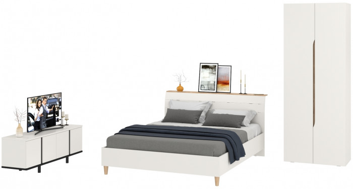 Муссон Спальня № 18, цвет белый/дуб эндгрейн элегантный, ортопед, сп. м. 1600х2000 мм., б/м