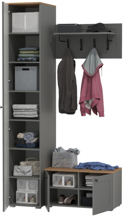 Остин Прихожая 25, цвет серый графит/дуб крафт золотой, ШхГхВ 120х54,3х229,6 см., универсальная сборка