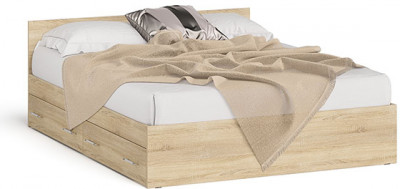 Мори Кровать с ящиками 1600, цвет дуб сонома, ШхГхВ 163,5х203,5х70 см., сп.м. 1600х2000 мм., без матраса, основание есть