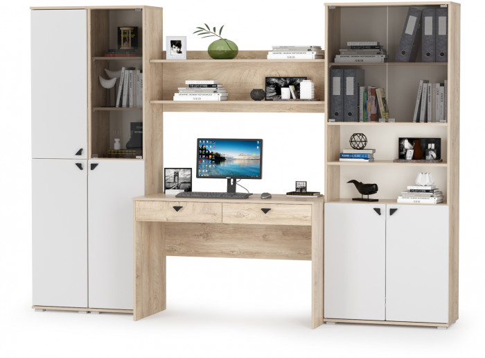 КР100 Бостон № 44, цвет дуб эндгрейн элегантный/фасады МДФ милк рикамо софт, 13.154+13.155+12.69+09.132+13.156, ШхГхВ 269,2х57,2х194,4 см., ун. сборка