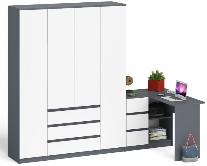 Мори Стол компьютерный МС-16 левый + Шкаф МШ1600.1, цвет графит/белый, ШхГхВ 284,8х84,9х209,6 см., выдвижные ящики слева, НЕ универсальная сборка