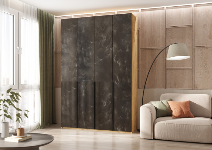 Марвэл Шкаф 4-х створчатый 1600, с доп.ящиками, Дуб крафт/Мальта грей