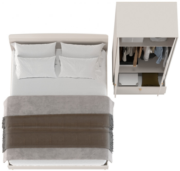 Афина Спальня Кровать 1600 + Шкаф 2-х дверный, цвет кашемир серый, ШхГхВ 164,6х210,2х95,6 + 90,3х56,3х220 см., сп.м. 1600х2000 мм., б/м, осн. есть