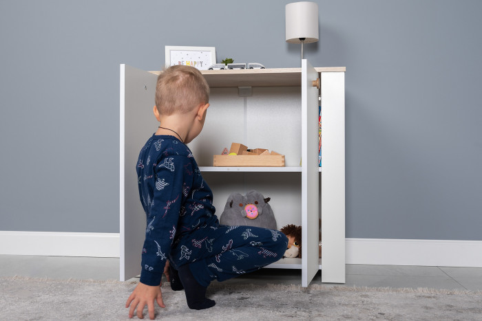 Джастин 16.228.02 Комод, цвет белый шагрень/дуб белый эксклюзив, ШхГхВ 76,6х39,2х75,3 см. (две дверки)