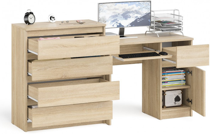 Мори Стол компьютерный МС-1 правый + Комод МК800.4, цвет дуб сонома, ШхГхВ 170,4х50х94 см., выдвижной ящик справа, НЕ универсальная сборка