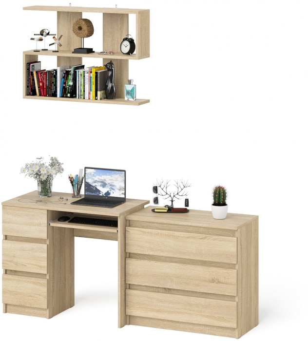 Мори Стол компьютерный МС-6 левый + Комод МК800.1 + Полка 900, цвет дуб сонома, ШхГхВ 170,4х50х209,6 см., НЕ универсальная сборка