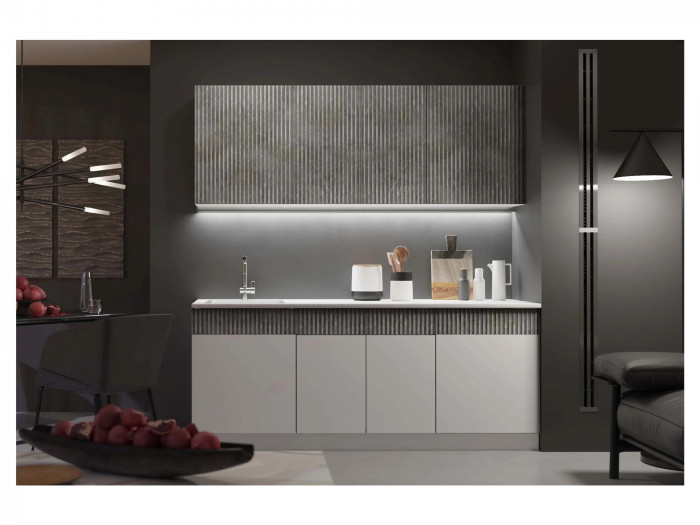 Кухня МДФ Оливия 2000 Белый снег софт / Графит софт, Антарес