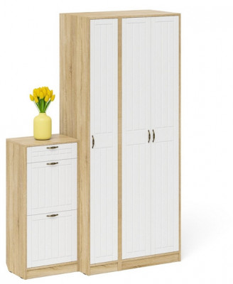 Прихожая П-6 Компоновка № 48, цвет дуб сонома/фасады МДФ белое дерево фрезеровка прованс, ШхГхВ 140х50х210 см., универсальная сборка