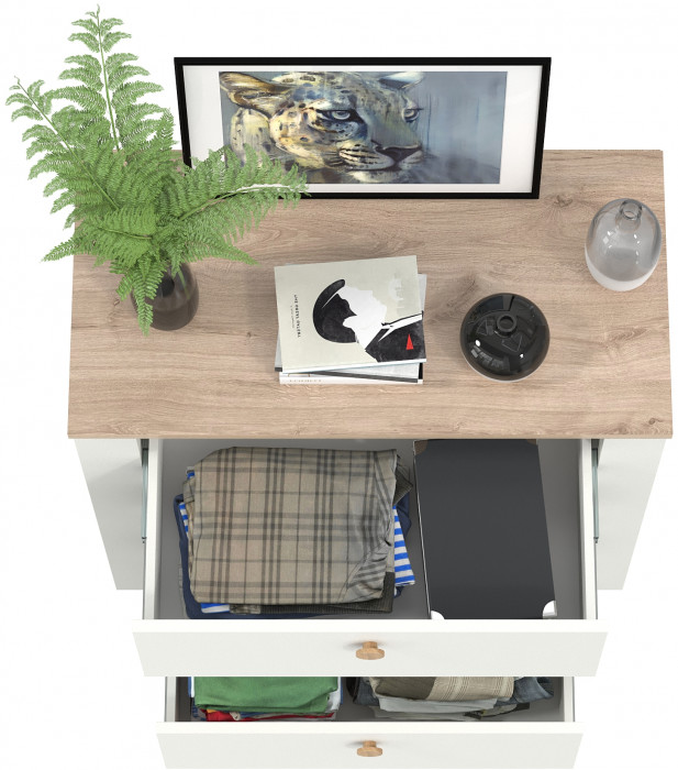 Джастин 16.228.03 Комод, цвет белый шагрень/дуб белый эксклюзив, ШхГхВ 76,6х39,2х75,3 см. (три выдвижных ящика)