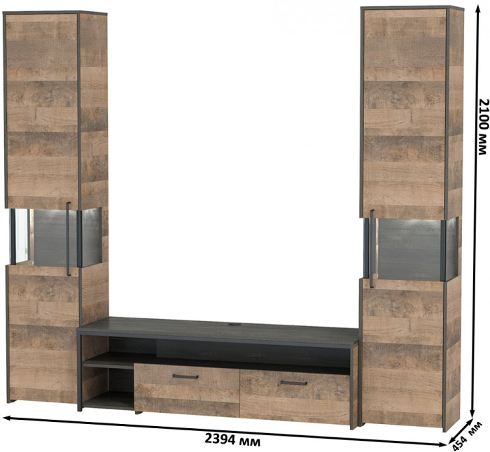 Трувор Гостиная 018, цвет дуб гранж песочный/интра, ШхГхВ 239,4х45,4х210 см., универсальная сборка