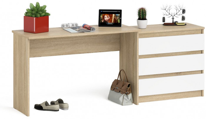 Мори Стол письменный МСП1200.1 + Комод МК800.1, цвет дуб сонома/белый, ШхГхВ 200,8х50х76,6 см., универсальная сборка