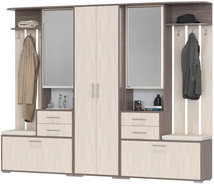 Прихожая Домино 3, цвет бодега тёмный/бодега светлый, ШхГхВ 260х36х202 см., универсальная сборка