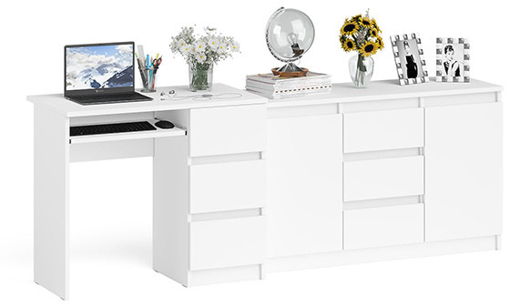 Мори Стол компьютерный МС-6 правый + Комод МК1200.3, цвет белый, ШхГхВ 210,4х50х76,6 см., выдвижные ящики справа, НЕ универсальная сборка