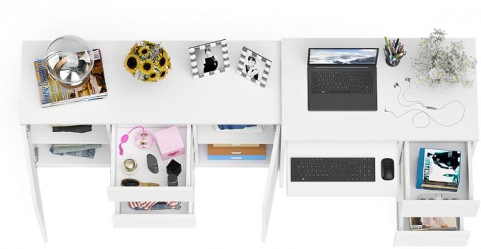 Мори Стол компьютерный МС-6 правый + Комод МК1200.3, цвет белый, ШхГхВ 210,4х50х76,6 см., выдвижные ящики справа, НЕ универсальная сборка