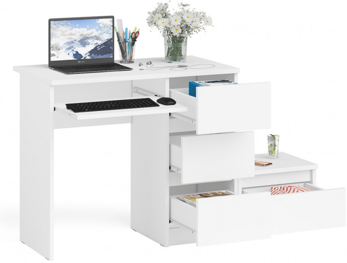 Мори Стол компьютерный МС-6 правый + Тумба ТМП400.1, цвет белый, ШхГхВ 130,4х50х76,6 см., выдвижные ящики справа, НЕ универсальная сборка