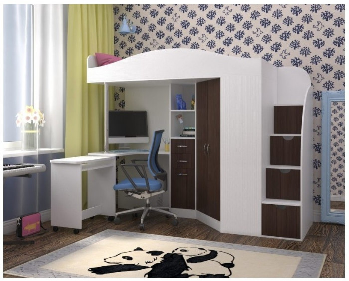 Кровать-чердак Юниор 4 (Ясень Анкор Темный/Оранжевый)