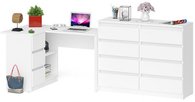Мори компьютерный стол МС-16 левый + Комод МК1200.8, белый