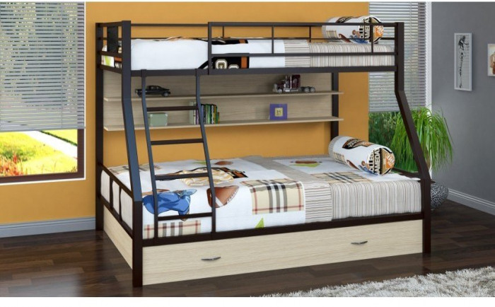 Двухъярусная кровать Гранада-1ПЯ, коричневая / Дуб (Ясень шимо светлый, Коричневый)