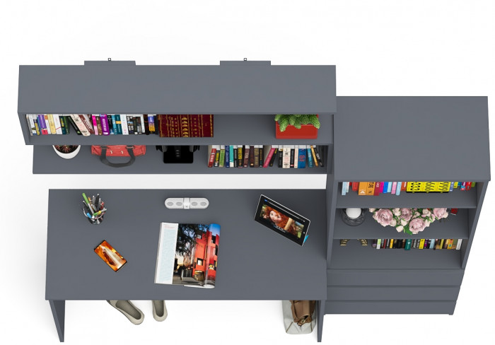 Мори Стол письменный МСП1200.1 + Стеллаж МСТ600.3 + Полка 1200, цвет графит, ШхГхВ 180,8х50х209,6 см., универсальная сборка