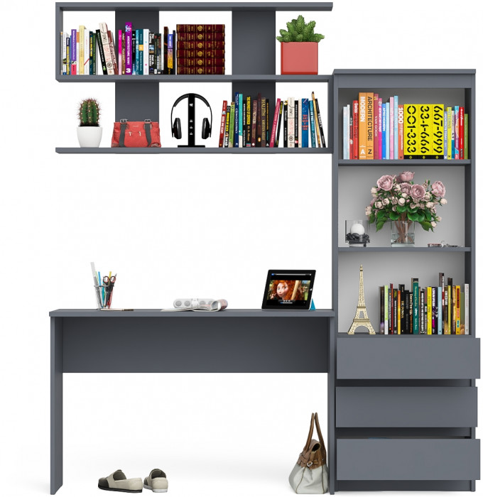 Мори Стол письменный МСП1200.1 + Стеллаж МСТ600.3 + Полка 1200, цвет графит, ШхГхВ 180,8х50х209,6 см., универсальная сборка