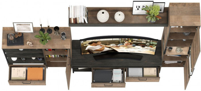 Трувор Гостиная 021, цвет дуб гранж песочный/интра, ШхГхВ 303,6х45,4х210 см., универсальная сборка