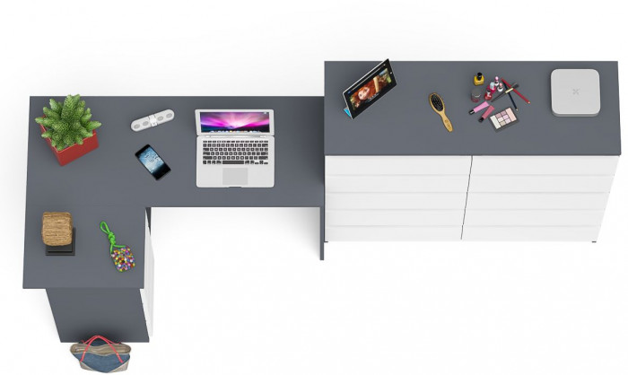 Мори Стол компьютерный МС-16 левый + Комод МК1200.10, цвет графит/белый, ШхГхВ 244,8х84,9х115 см., выдвижные ящики слева, НЕ универсальная сборка