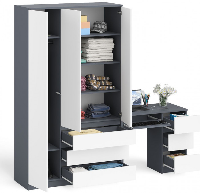 Мори компьютерный стол МС-6 правый + Шкаф МШ1200.1, графит/белый