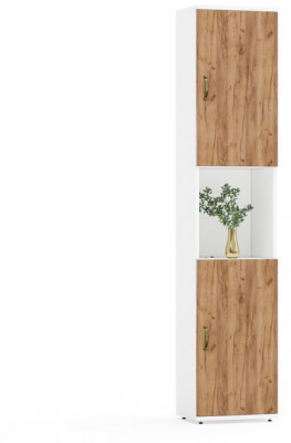 Лидер-8 Модуль Пенал, цвет белый шагрень/крафт золото, ШхГхВ 40х30х190 см., универс. сборка, ниша посередине, дверка снизу и сверху, за дверками полка