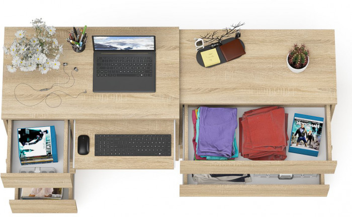 Мори Стол компьютерный МС-6 левый + Комод МК800.1, цвет дуб сонома, ШхГхВ 170,4х50х76,6 см., выдвижные ящики слева, НЕ универсальная сборка