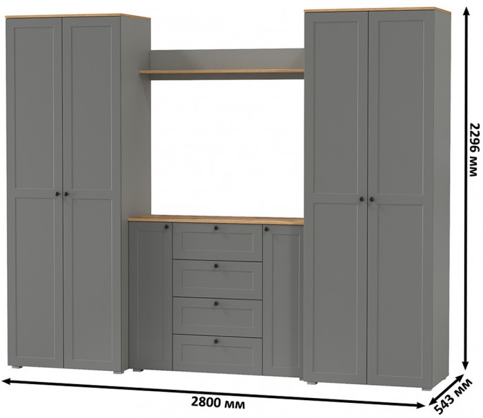 Остин Прихожая 73, цвет серый графит/дуб крафт золотой, ШхГхВ 280х54,3х229,6 см., универсальная сборка