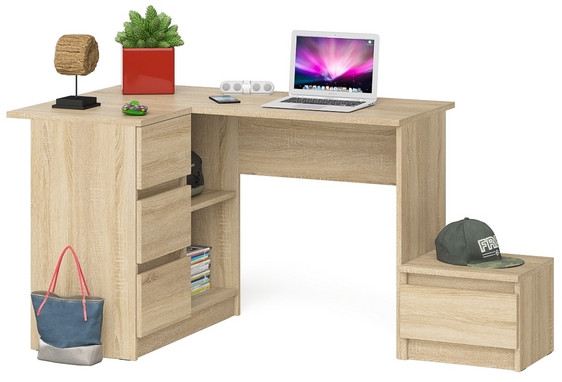 Мори Стол компьютерный МС-16 левый + Тумба ТМП400.1, цвет дуб сонома, ШхГхВ 164,8х84,9х76,6 см., выдвижные ящики слева, НЕ универсальная сборка