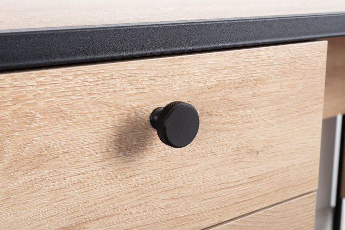 Брюс Стол письменный 12.157 + Стол письменный 12.157, цвет чёрный/Battle rock Santiago/столешница МДФ ель карпатская, ШхГхВ 260х62,6х75 см., ун. сб.