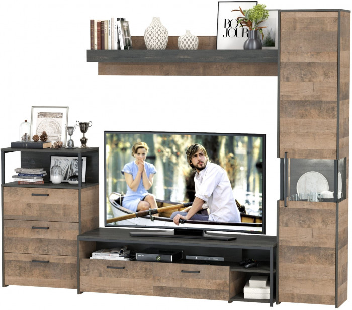 Трувор Гостиная 023, цвет дуб гранж песочный/интра, ШхГхВ 260,6х45,4х210 см., универсальная сборка