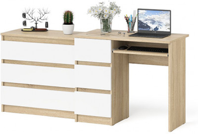 Мори Стол компьютерный МС-6 левый + Комод МК800.1, цвет дуб сонома/белый, ШхГхВ 170,4х50х76,6 см., выдвижные ящики слева, НЕ универсальная сборка