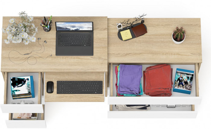 Мори Стол компьютерный МС-6 левый + Комод МК800.1, цвет дуб сонома/белый, ШхГхВ 170,4х50х76,6 см., выдвижные ящики слева, НЕ универсальная сборка