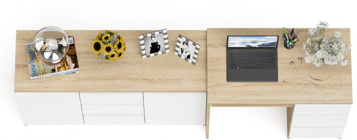 Мори Стол компьютерный МС-6 правый + Комод МК1200.3, цвет дуб сонома/белый, ШхГхВ 210,4х50х76,6 см., выдвижные ящики справа, НЕ универсальная сборка