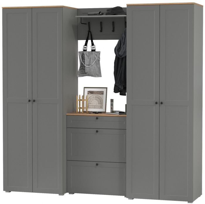 Остин Прихожая 29, цвет серый графит/дуб крафт золотой, ШхГхВ 240х54,3х229,6 см., универсальная сборка