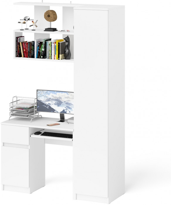 Мори Стол компьютерный МС-1 левый + Пенал МШ400.1 + Полка 900, цвет белый, ШхГхВ 130,4х50,4х209,6 см., НЕ универсальная сборка