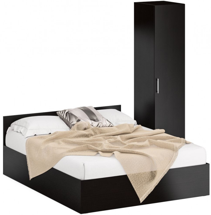 Кровать 1600 + Пенал Стандарт, цвет венге, ШхГхВ 163,5х203,5х70 + 45х52х200 см., сп.м. 1600х2000 мм., без матраса, основание есть