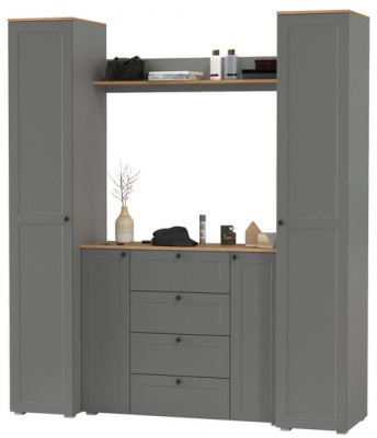 Остин Прихожая 74, цвет серый графит/дуб крафт золотой, ШхГхВ 200х54,3х229,6 см., универсальная сборка