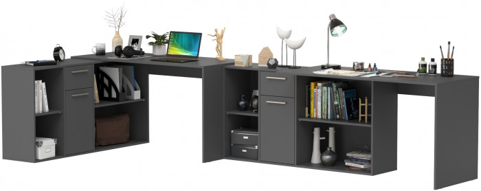 Лайт Стол письменный 03.245.01 + 03.245.01, цвет тёмно-серый, ШхГхВ 342,9х136,2х75,2 см.(угловой) или 407,4х60х75,2 см.(прямой), универсальная сборка