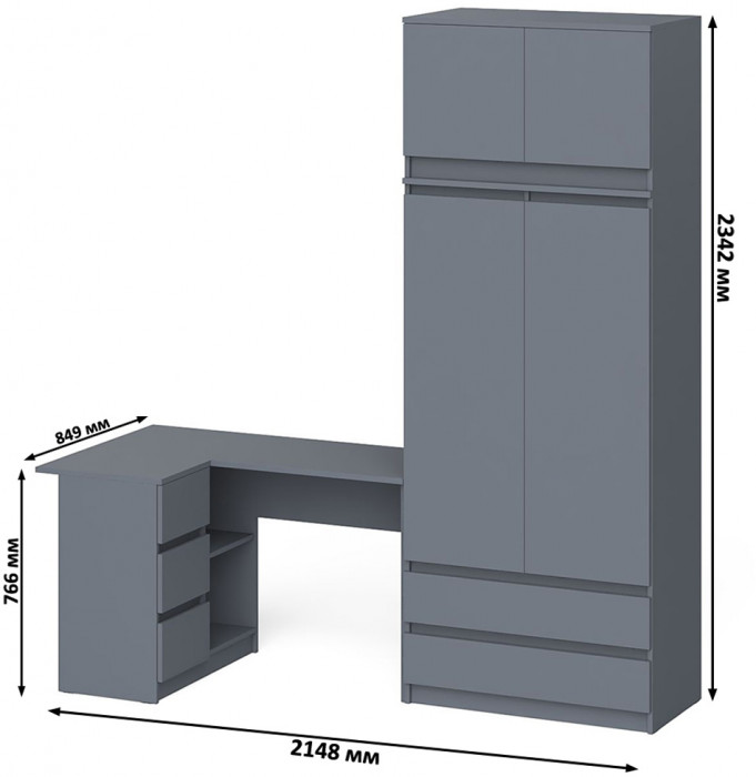 Мори Стол компьютерный МС-16 левый + Шкаф МШ900.1 + Антресоль МА900.1, цвет графит, ШхГхВ 214,8х84,9х234,2 см., выдвижные ящики слева, НЕ универс. сб.