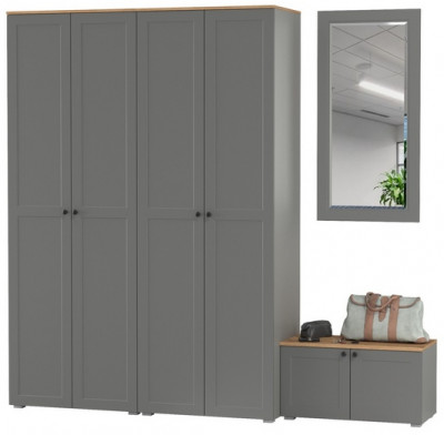 Остин Прихожая 30, цвет серый графит/дуб крафт золотой, ШхГхВ 240х54,3х229,6 см., универсальная сборка