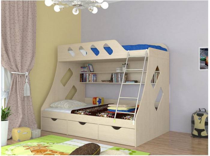 Дельта-20.01 Детская двухъярусная кровать с лестницей (Розовый, Дуб Сонома)