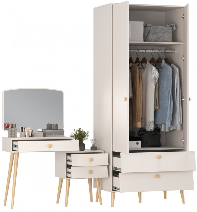 Афина Спальня Шкаф 2-х дверный + Трюмо, цвет кашемир серый, ШхГхВ 90,3х56,3х220 + 105х38,6х129 см., универсальная сборка