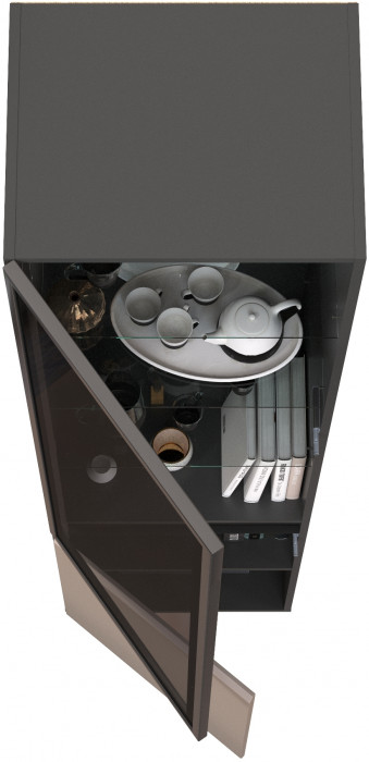 Сидней 13.201 Шкаф-витрина, цвет корпус: антрацит/фасады: МДФ веллюто капучино/прозрачное стекло с серой тонировкой, ШхГхВ 50х41,3х205,2 см., ун. сб.