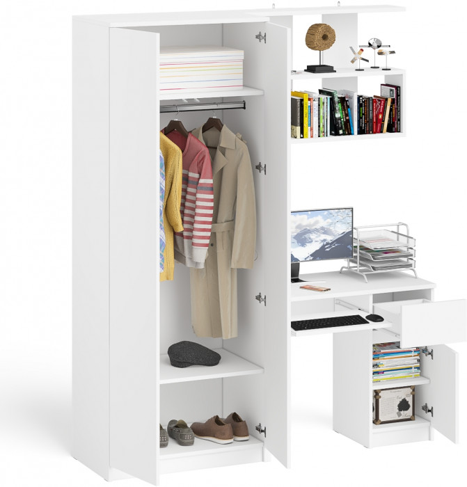 Мори компьютерный стол МС-1 правый + Шкаф МШ800.1 + Полка 900, белый